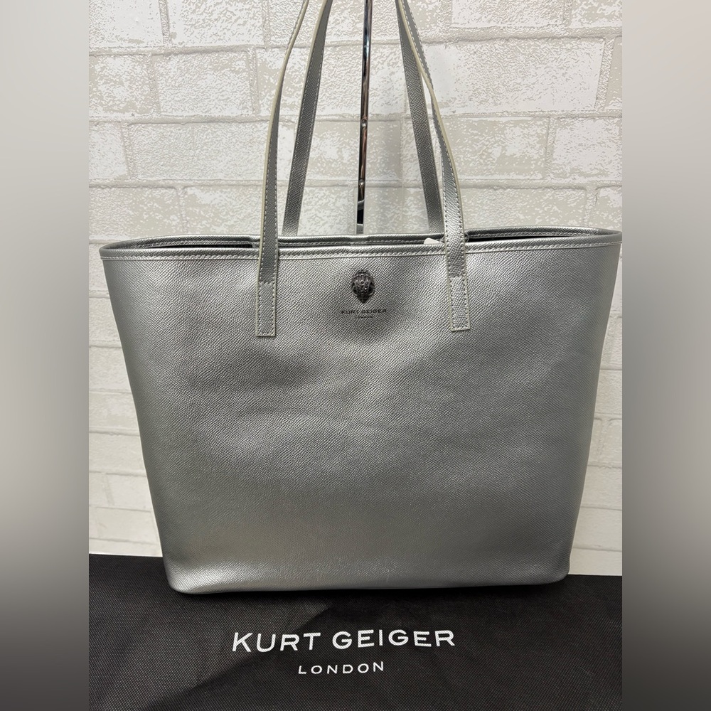 Kurt Geiger Gray/Silver Metallic London Richmond Shopper Tote NWT